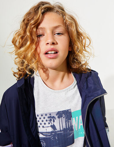 Boys' grey marl flag-skateboarder T-shirt  - IKKS
