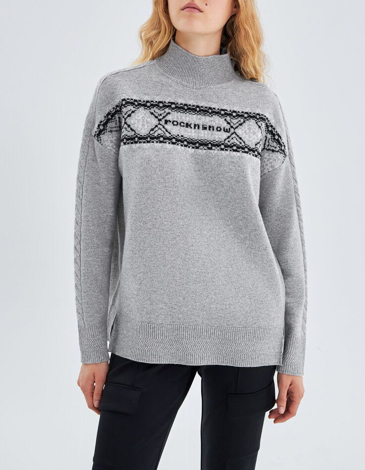 Grijze gebreide trui jacquard skistijl Dames-1