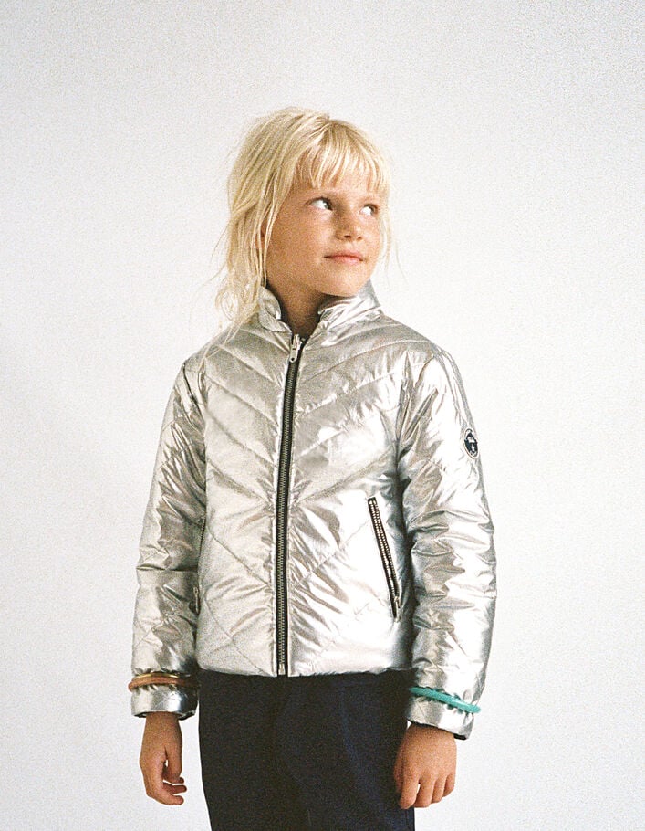 Girls' silver and navy recycled reversible padded jacket - IKKS
