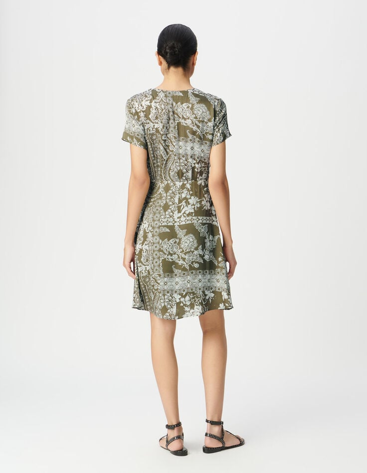 Robe fluide kaki imprimé foulard Femme-2