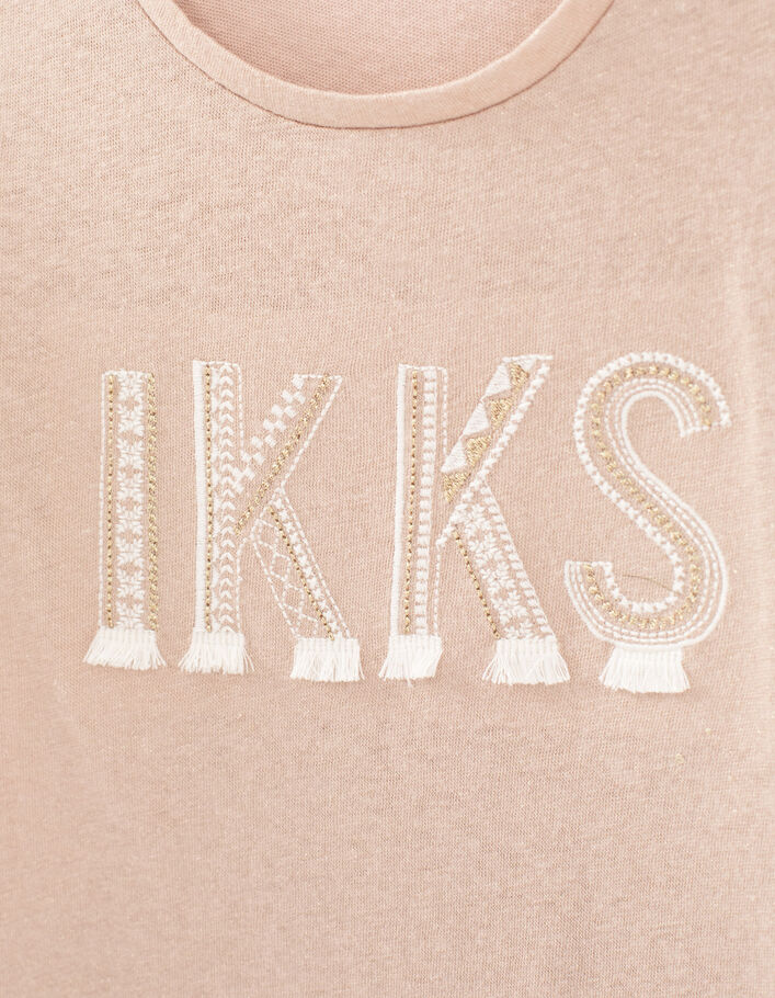 Champagnerfarbenes Mädchen-T-Shirt, Pailletten, Schriftzug - IKKS