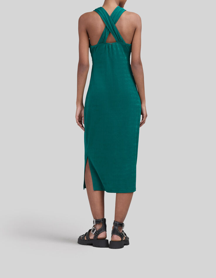 Smaragdgroene gekruiste midi-jurk Dames-3