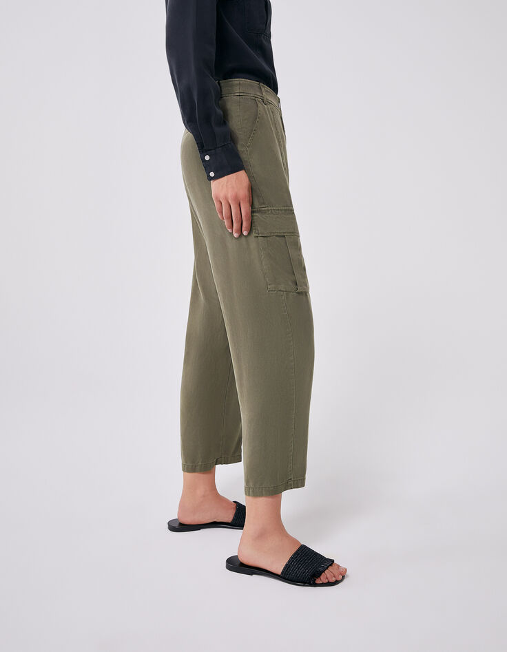 Khaki Damencargohose mit hohem Bund aus Lenzing™ Lyocell™-5