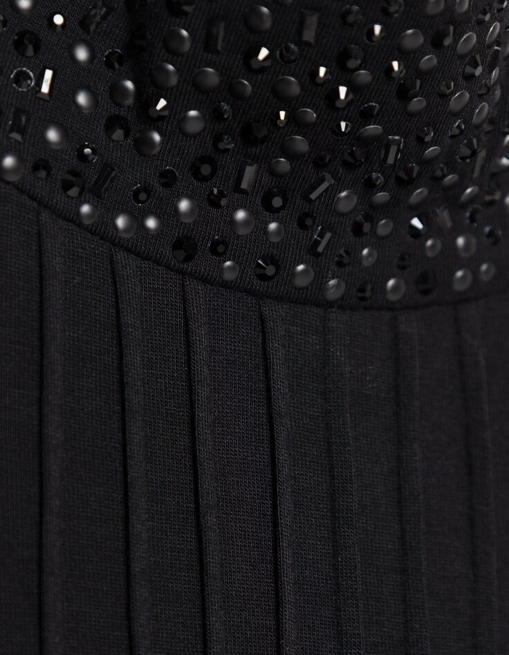 Zwart top met lange mouwen en sierkraag voor dames-4