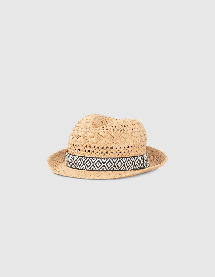 Boys’ woven paper hat with embroidered braid  - IKKS