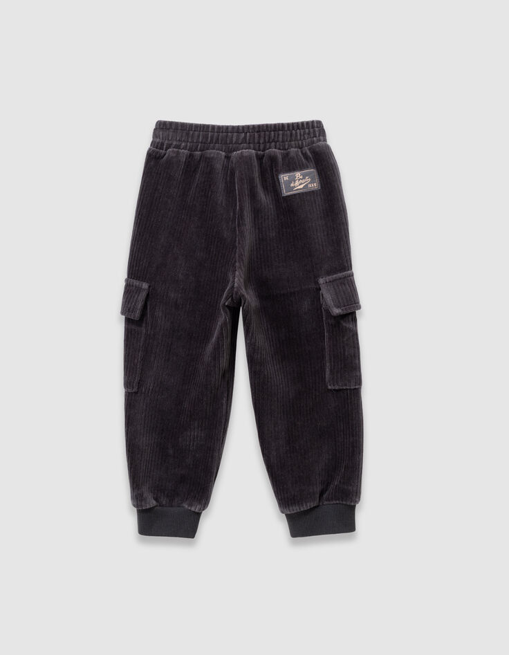Pantalon de jogging gris maille velours côtelé garçon-3