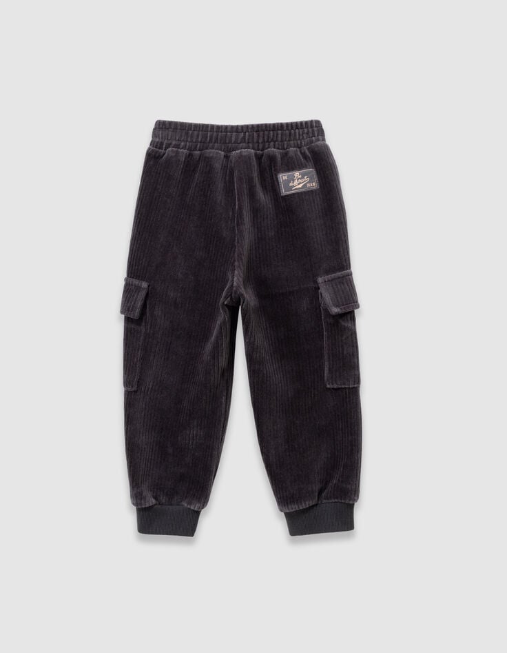 Pantalon de jogging gris maille velours côtelé garçon-3 Pantalon de jogging gris maille velours côtelé garçon-3