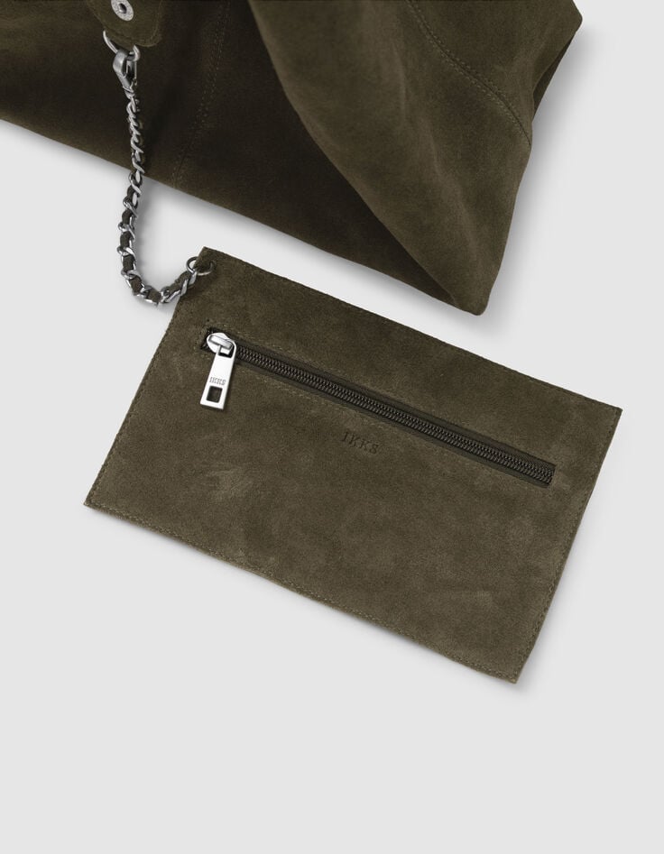 Sac Hobo kaki velours souple Femme-6