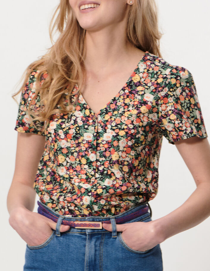 I.Code water pink top + multicoloured flower print - I.CODE