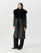 Women’s grey straight coat, detachable black fur collar-2