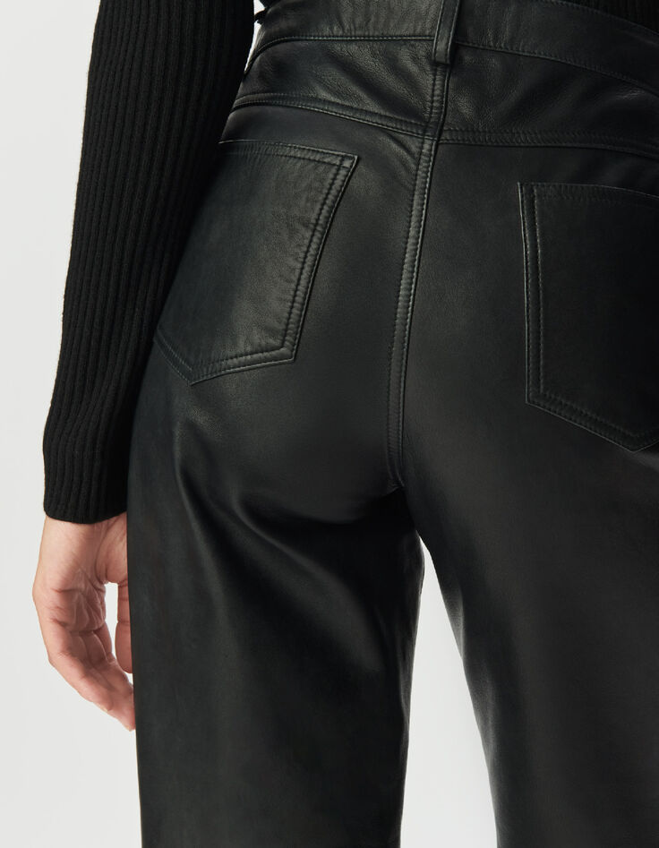 Pantalon en cuir noir coupe jean Femme-5
