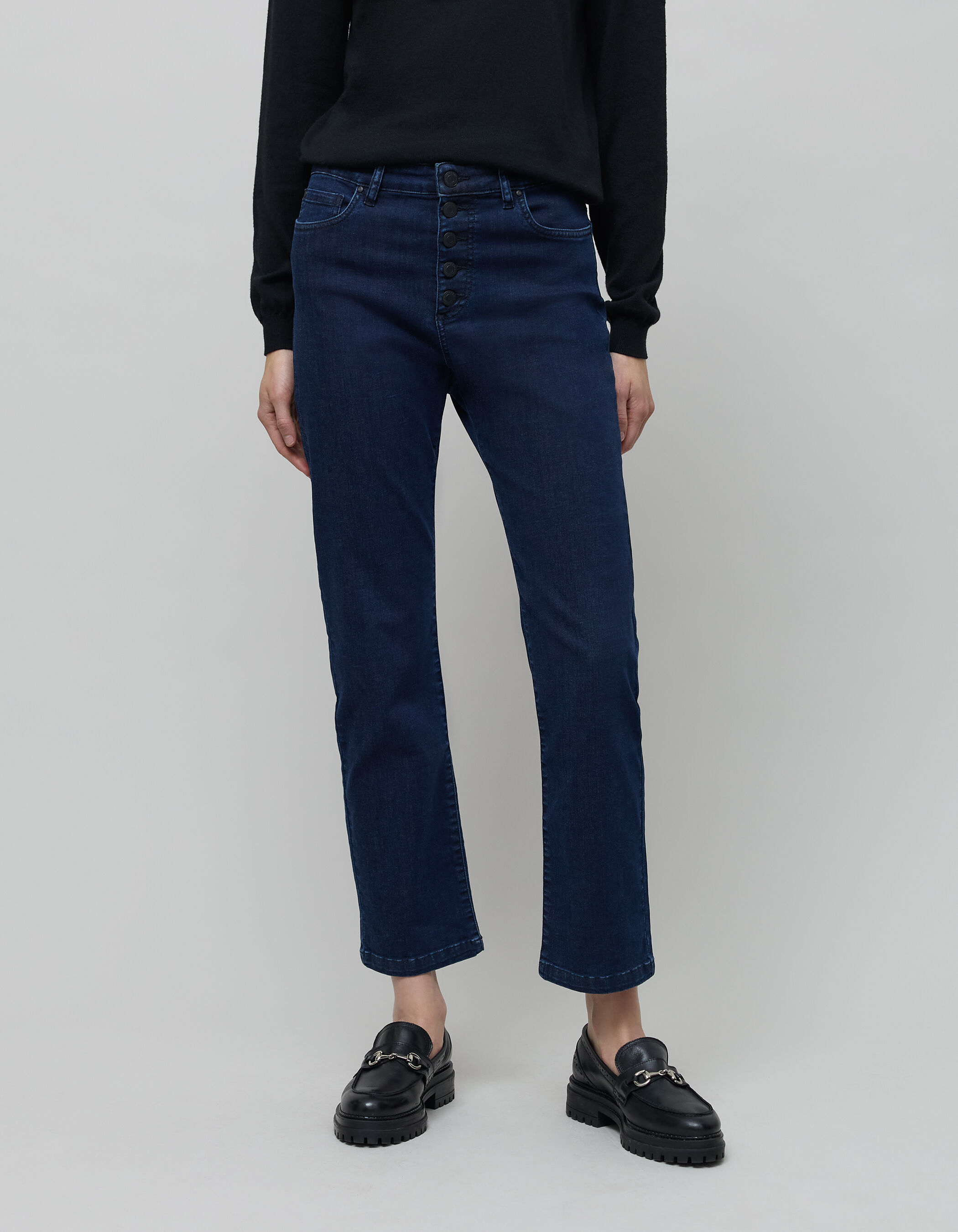 Vaqueros rectos powerstretch azul negro para mujer IKKS