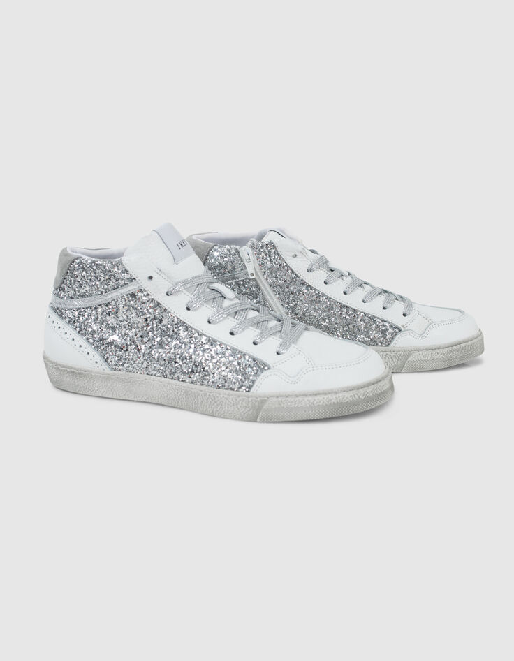Witte leren sneakers met zilverkleurige glitters Dames-6