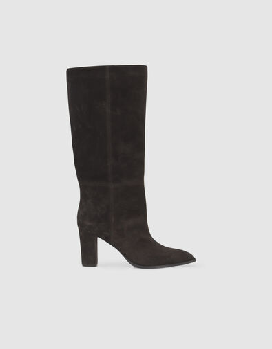 Schokoladebraune Damenstiefel aus Veloursleder - IKKS