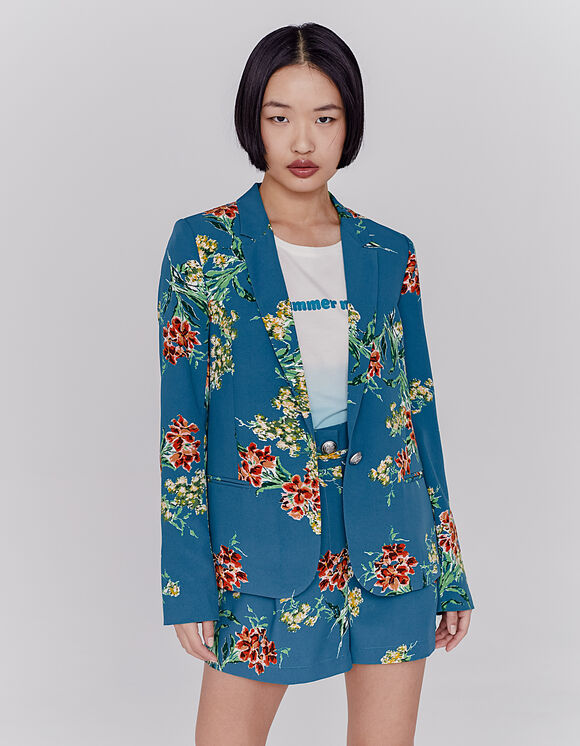 Women’s emerald flower bouquet print crepe jacket