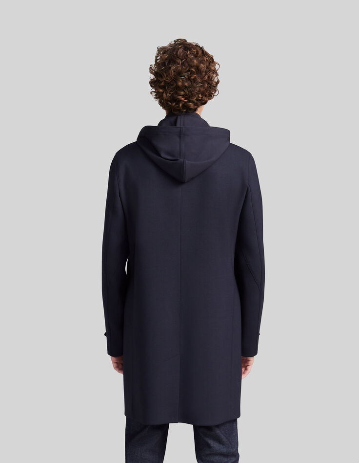 Marineblauer Herrentrenchcoat mit Futter und Kapuze-4