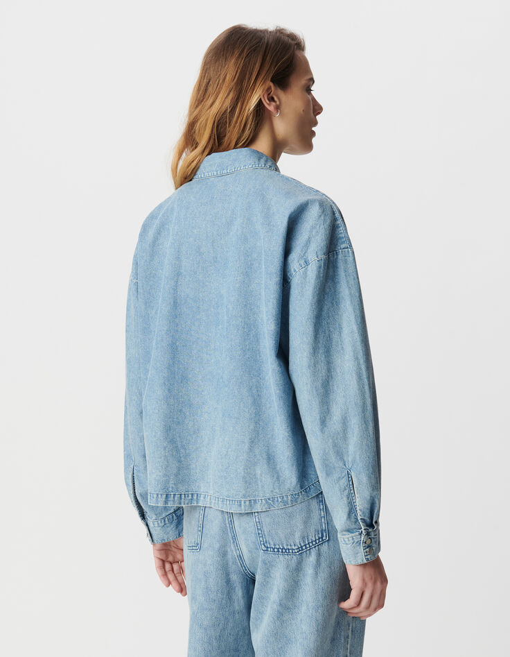 Chemise manche longue en jean bleu coton bio loose Femme-4