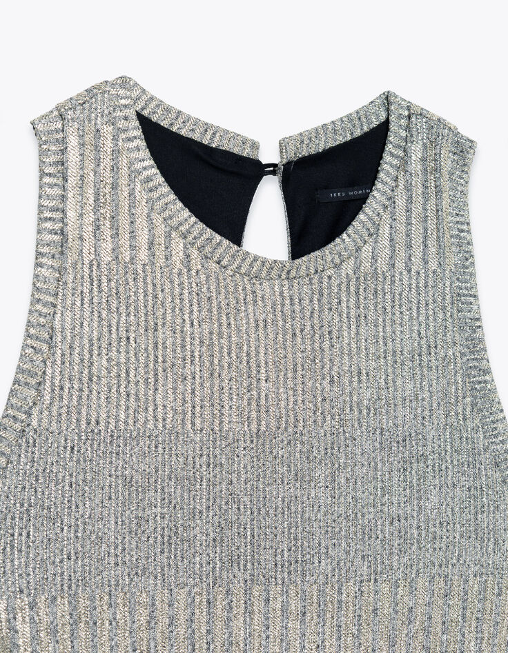 Vestido midi de punto de canal&eacute; plateado para mujer-7