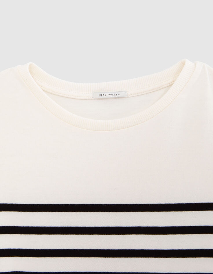Camiseta marinera de mujer de algodón con cuello redondo y bordado-6