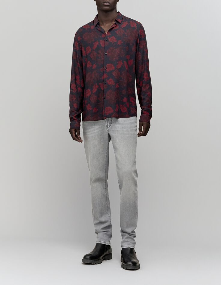 Camisa SLIM negra de hombre con estampado de rosas rojas-5 Camisa SLIM negra de hombre con estampado de rosas rojas-5