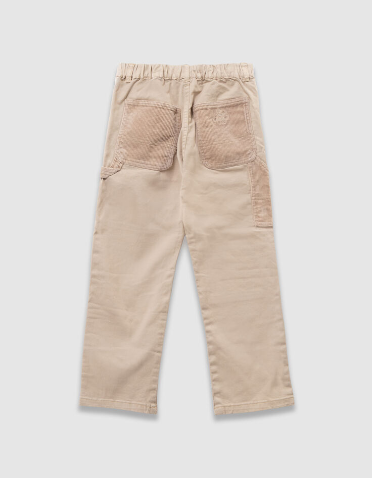 Pantalón jogger loose beige detalles pana niño-5