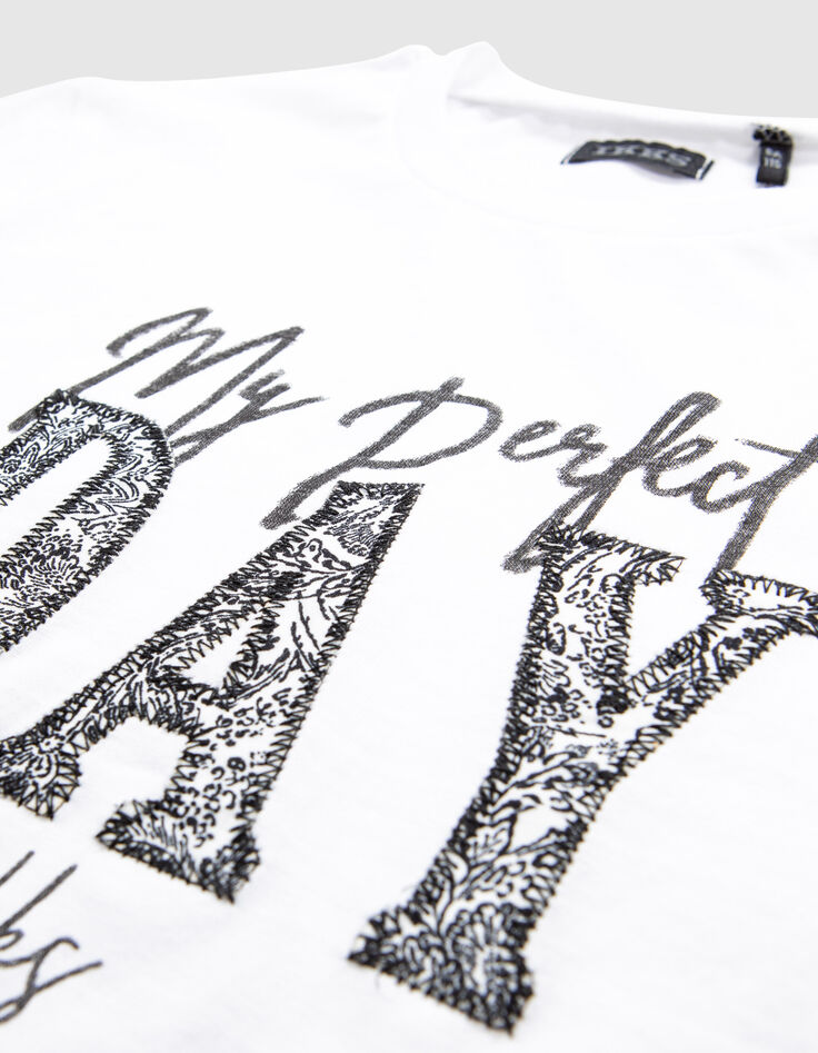 T-shirt blanc coton bio print et broderie garçon-5