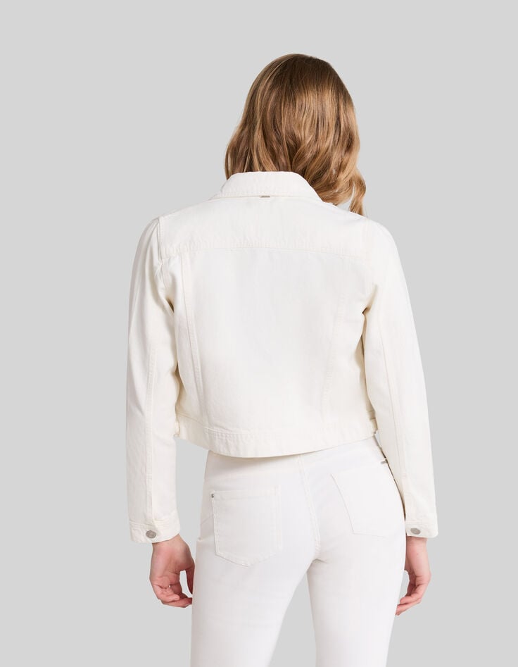 Cremefarbene Jeansjacke für Damen mit Zopfmuster-2