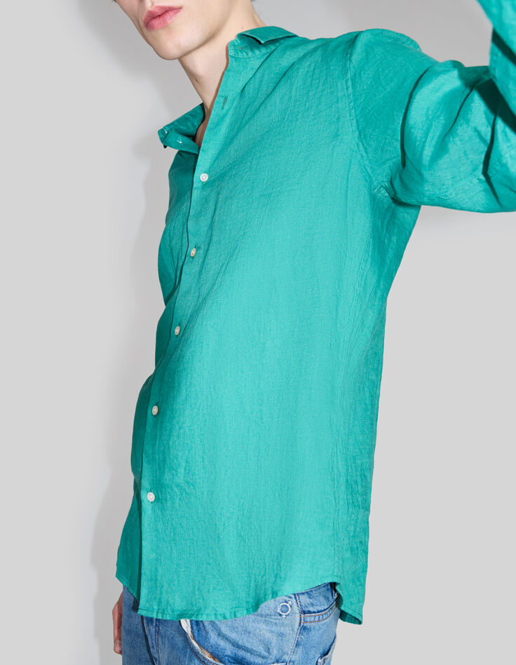 Men’s petrol pure linen SLIM shirt-6