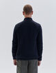 Marineblauer Herrenrippstrickpullover mit Troyerkragen-3