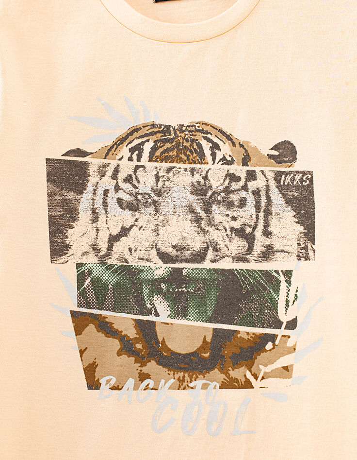 Jungen-T-Shirt mit Tiger-Motiv, Bio, in Peach -3