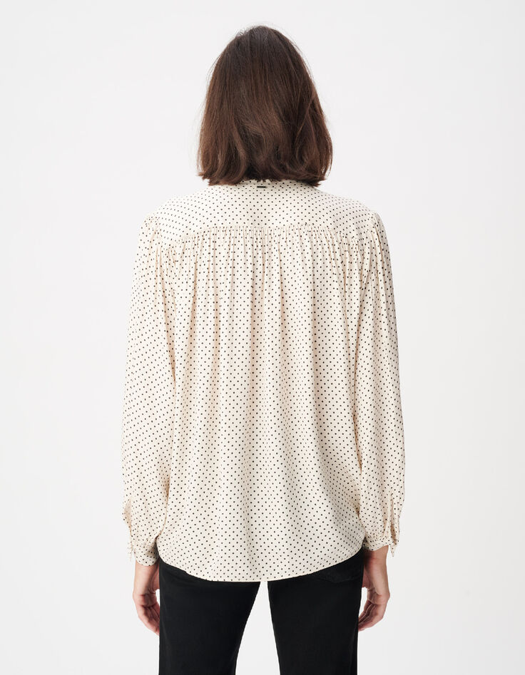 Blouse &eacute;crue satin&eacute;e motif pois col lavalli&egrave;re Femme-4