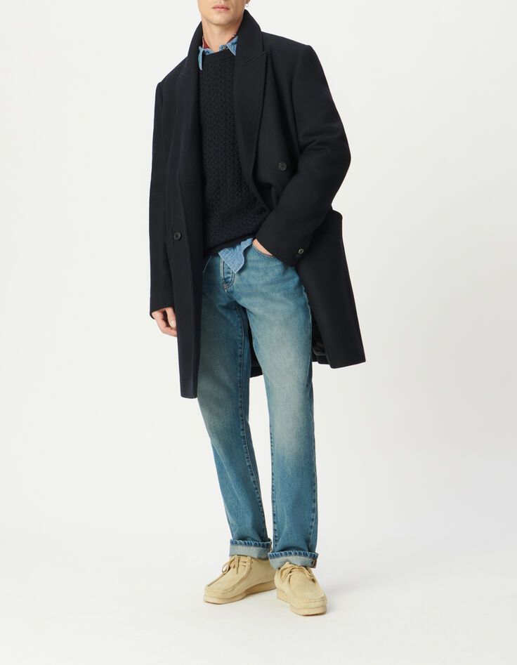 Manteau marine mi-long boutonnage crois&eacute; Homme-1
