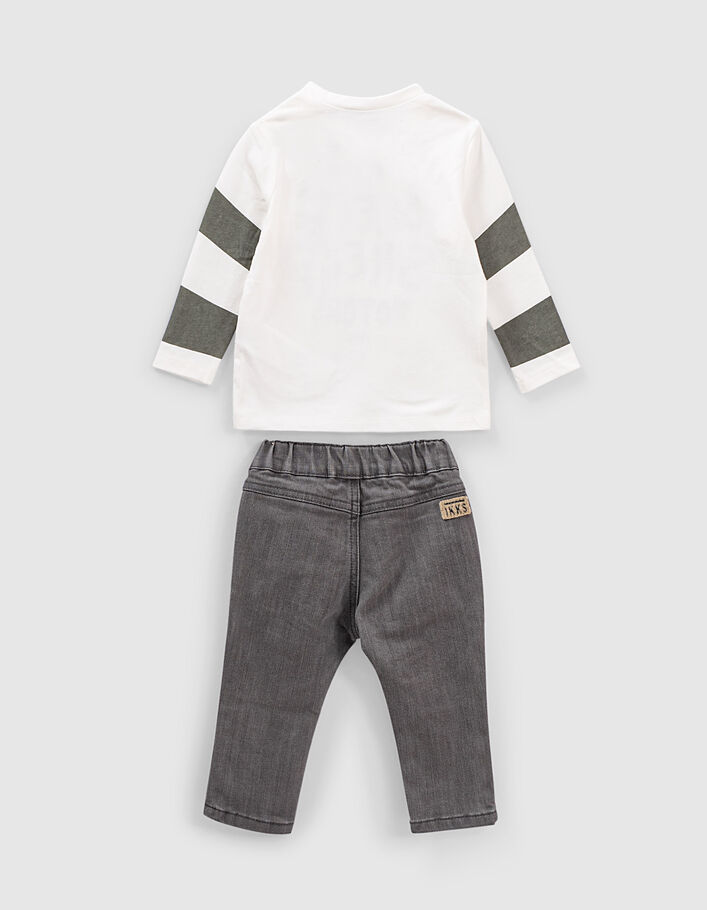 Ensemble tee-shirt blanc et kaki et jean gris bébé garçon  - IKKS