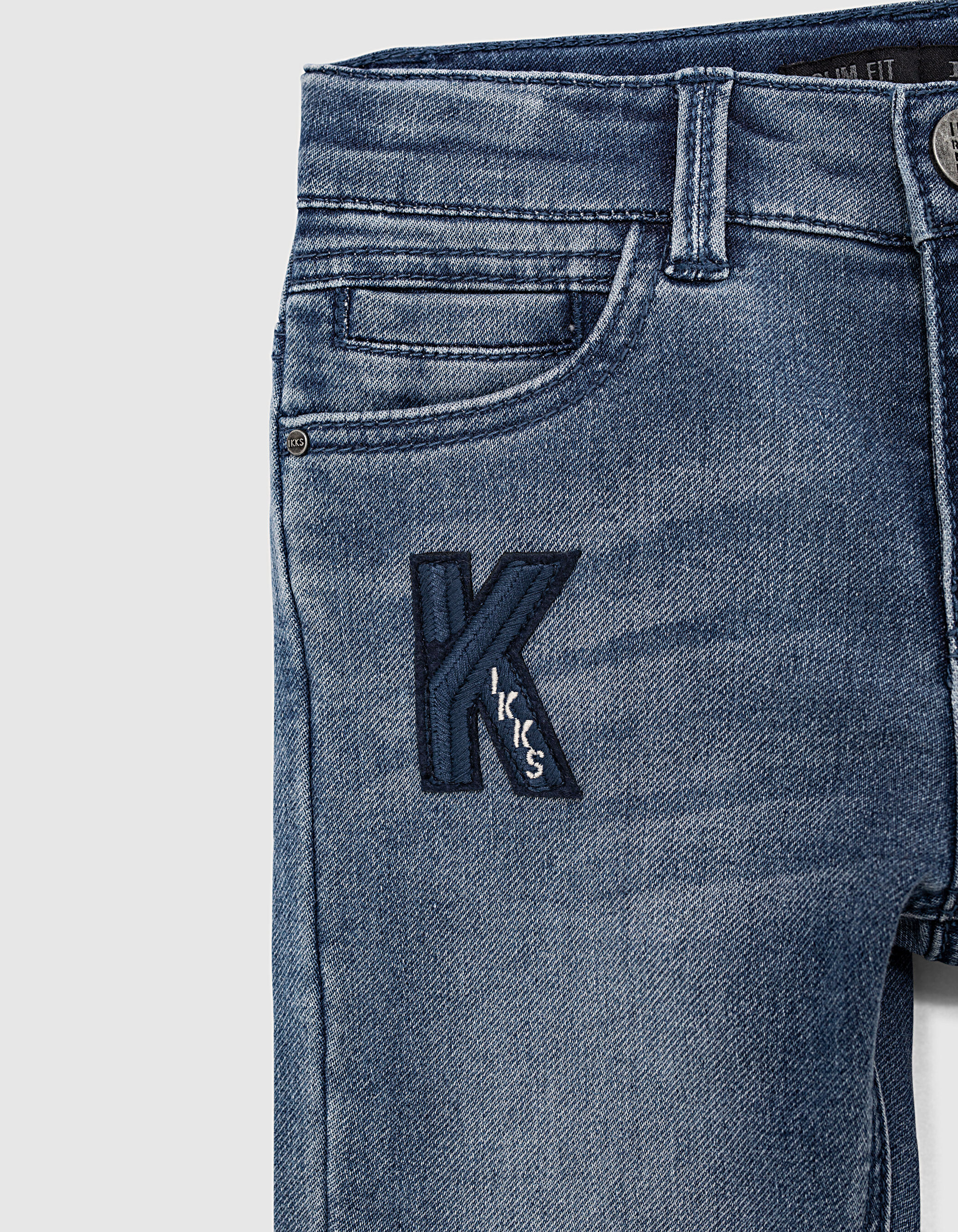 IKKS Junior Pantalon Jean Denim Patch Bleu 18-24 Mois Taille Fabricant:18M Bébé garçon Stone Blue 85