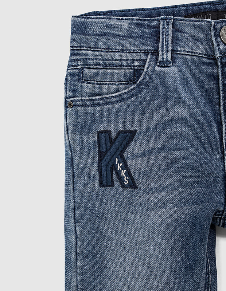 Boys’ stone blue slim jeans with patches -2