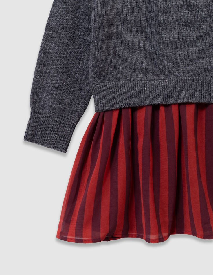 Graues Mädchenpulloverkleid Mischgewebe rote Streifen-6 Graues Mädchenpulloverkleid Mischgewebe rote Streifen-6