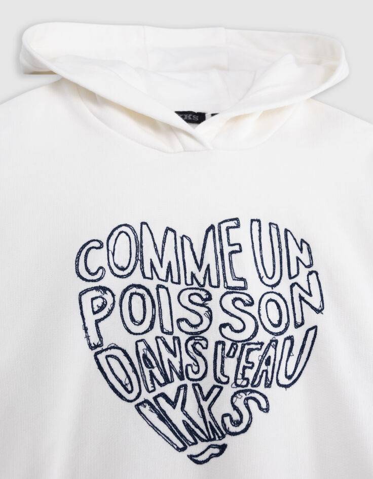 Sweat à capuche blanc message brodé forme coeur fille-3