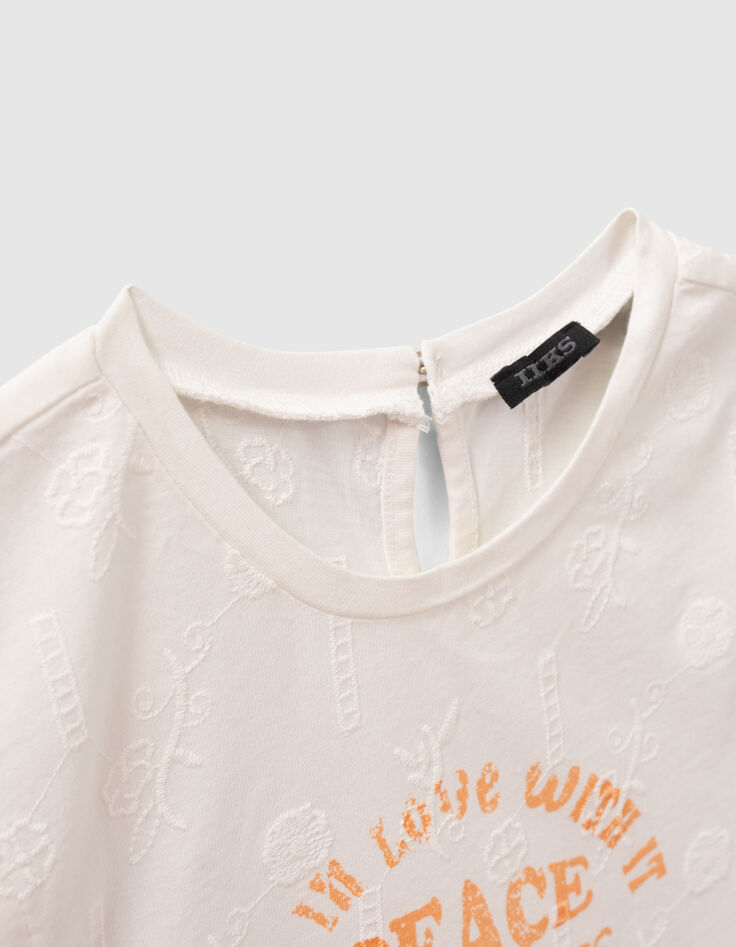 Weißes Mädchen-T-Shirt mit Stick- und Messagemotiven-4