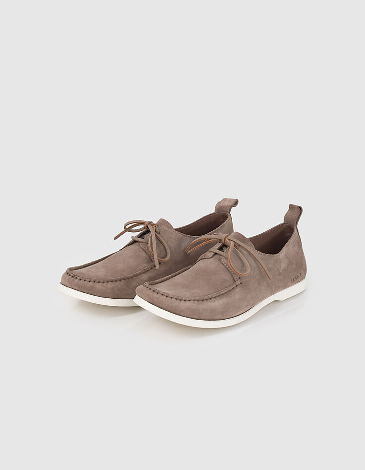 Chaussures bateau café en cuir velours Homme-5