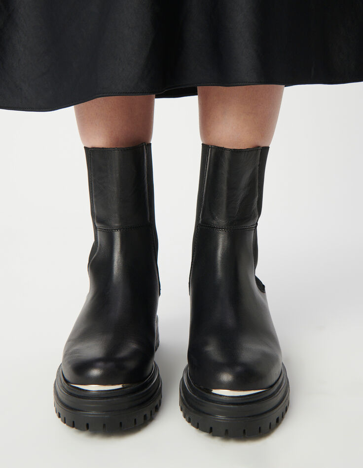 Chelsa boots noires cuir barrette métal Femme-7