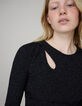 Pure Edition-Robe noire maille lurex col asymétrique Femme-5