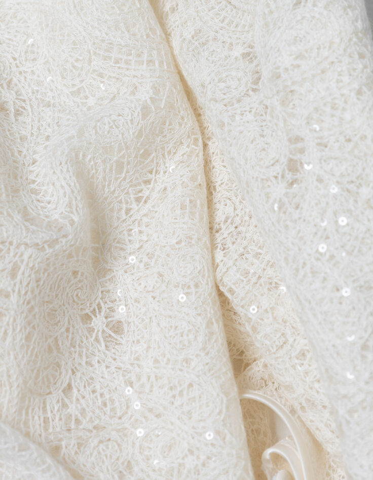 Mujer blusa corta de puntilla blanca-7