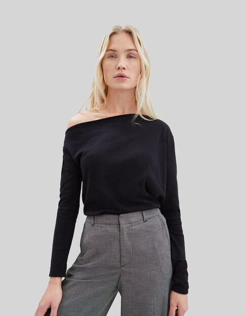 Pure Edition – Women’s black fine knit asymmetric sweater - IKKS