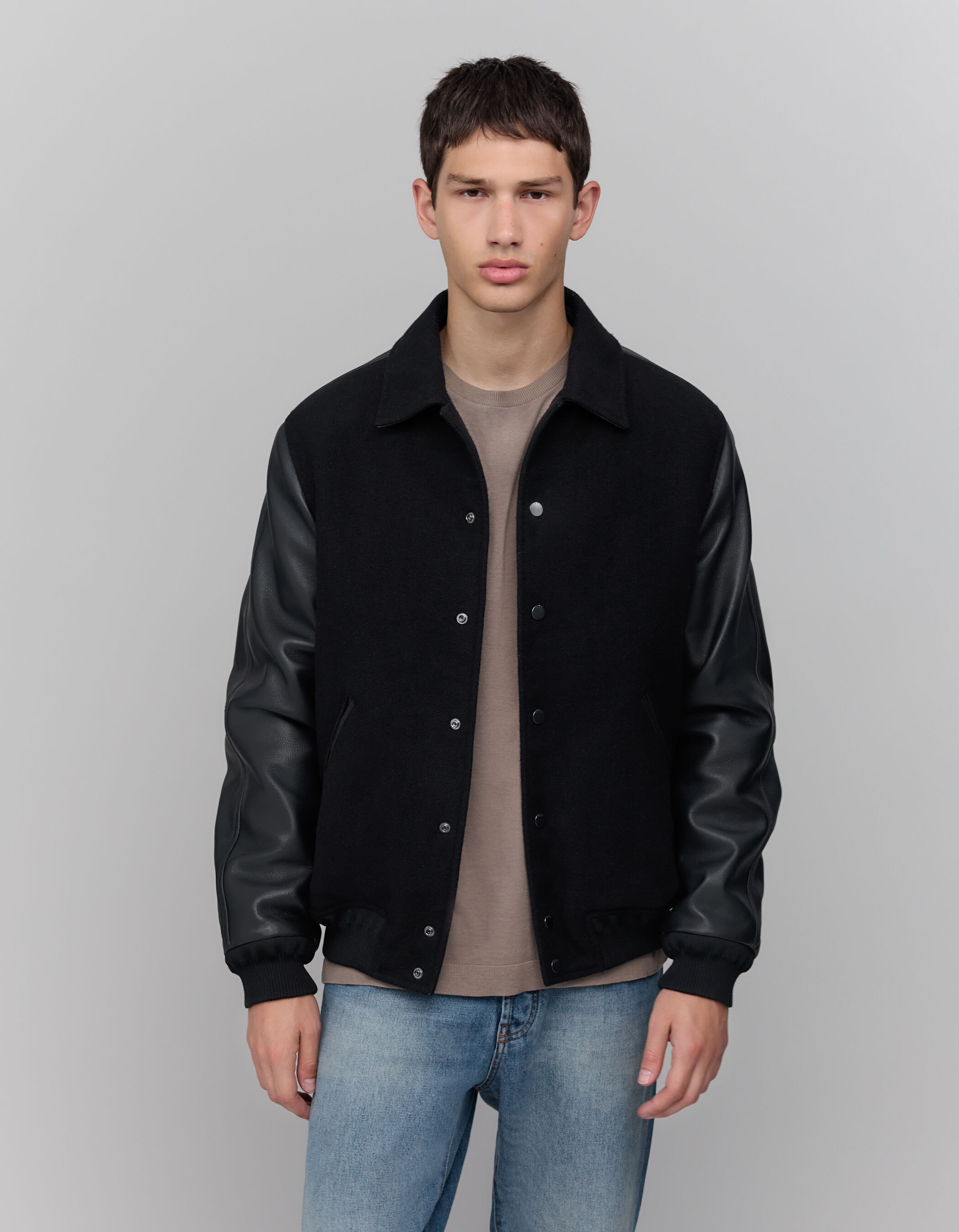 Blouson teddy noir cuir chrome free bi matiere Homme IKKS