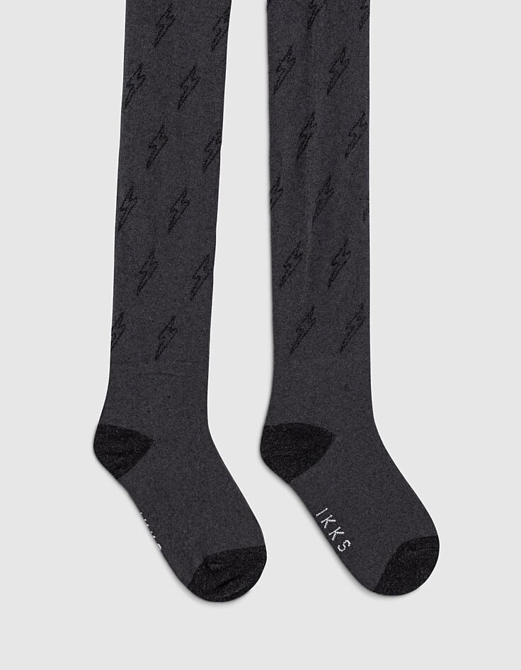 Collants gris chiné anthracite en tricot motifs éclairs fille-1