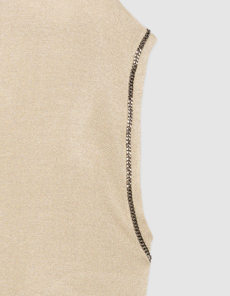 Pull beige tricot fin lurex décor chaînettes Femme-7 Pull beige tricot fin lurex décor chaînettes Femme-7