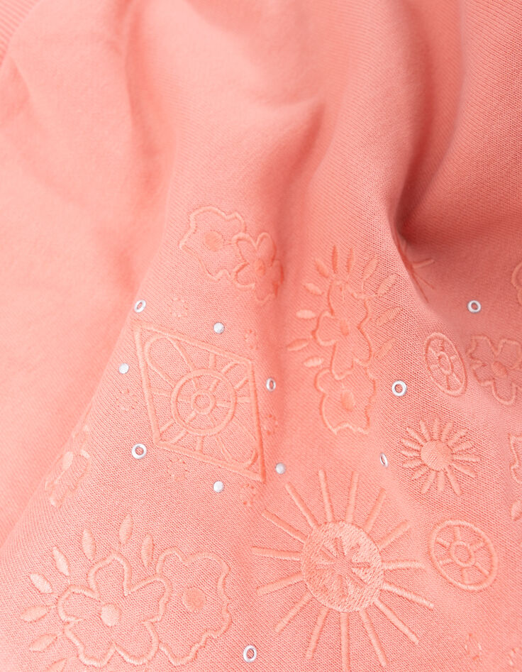 Sweat rose décor broderies et oeillets fille-10