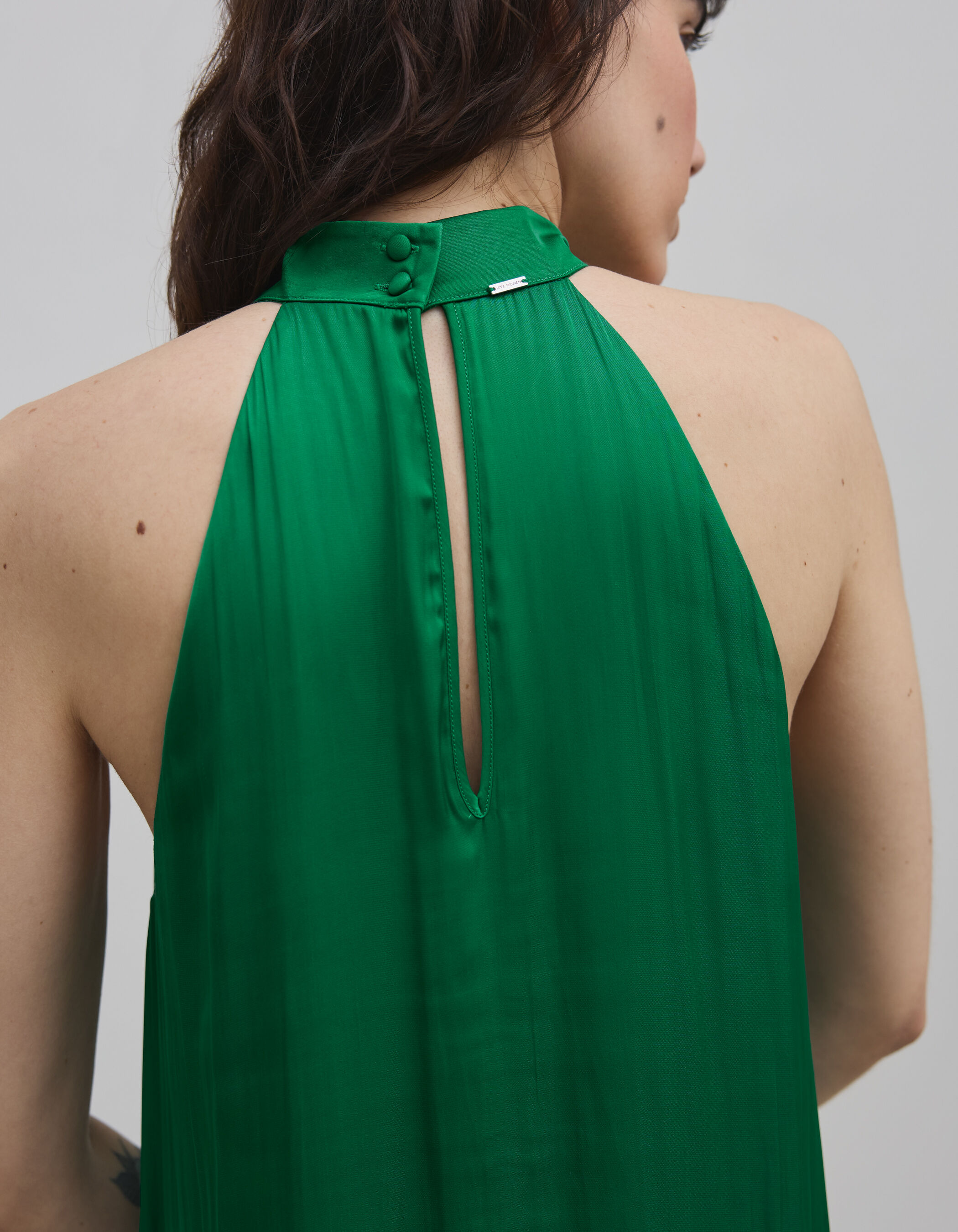 Robe verte polyester recyclee froissee emmanchures US Femme IKKS
