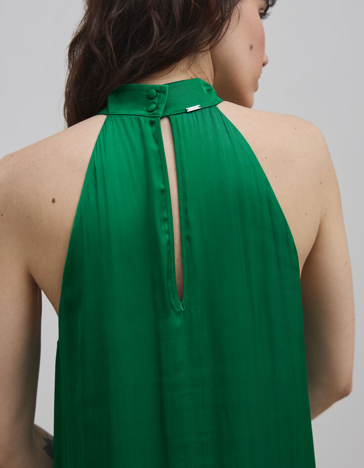 Grünes zerknittertes Kleid aus recyceltem Polyester-4