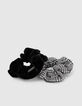 Girls' black houndstooth and red velvet scrunchies-1